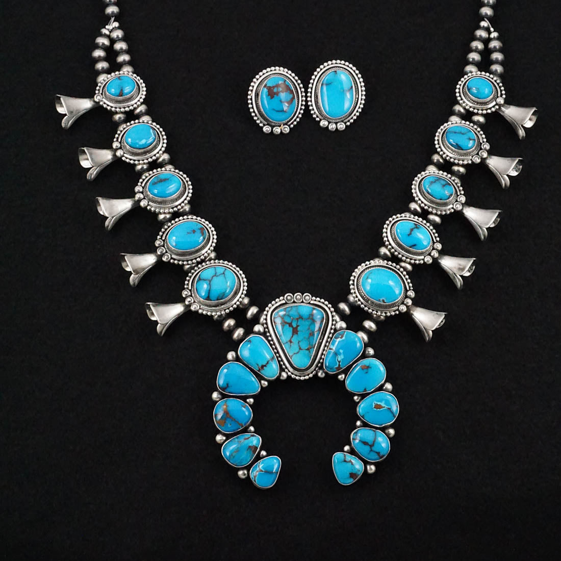 Mark Yazzie Turquoise & Sterling Silver Squash Blossom Set