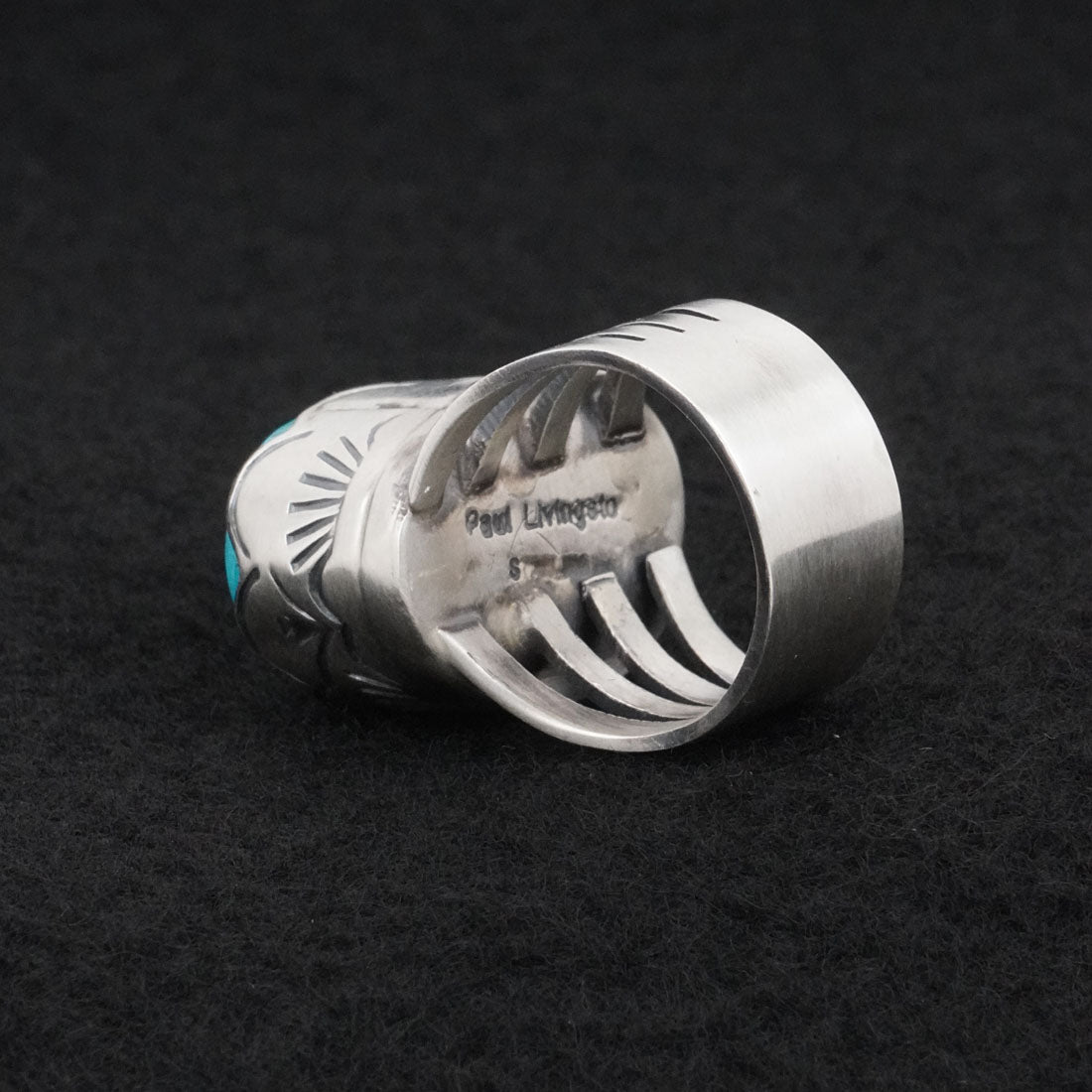 Paul Livingston Turquoise & Sterling Silver Ring Size 7.5