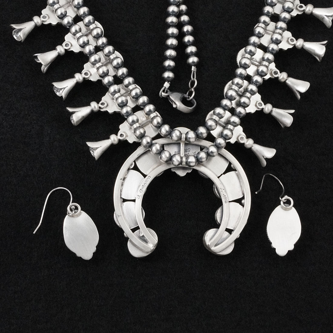 Bobby Johnson Turquoise & Sterling Silver Squash Blossom Set