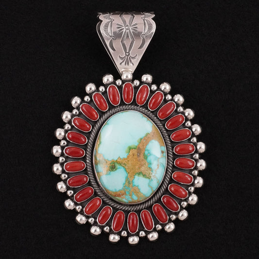 Ernest Begay Turquoise, Coral & Sterling Silver Pendant