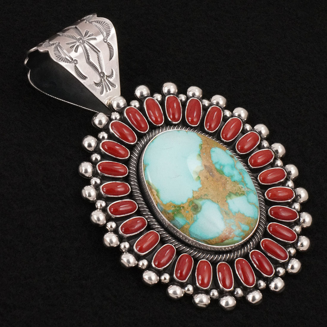 Ernest Begay Turquoise, Coral & Sterling Silver Pendant