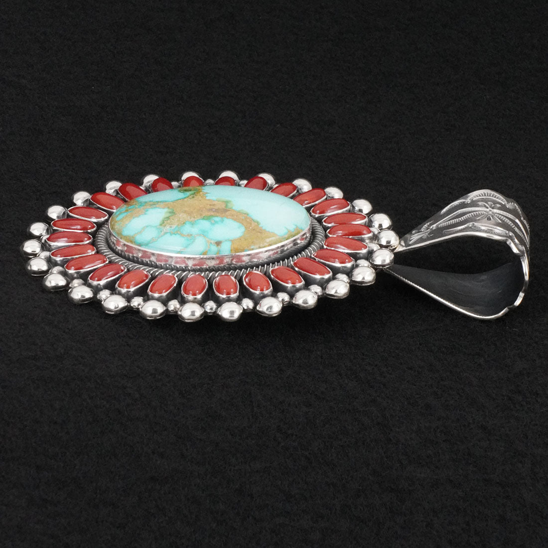 Ernest Begay Turquoise, Coral & Sterling Silver Pendant
