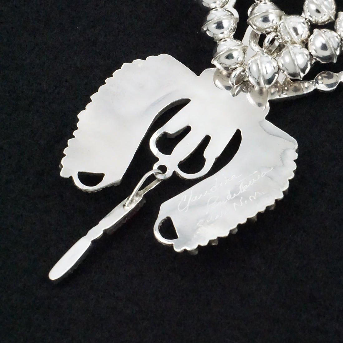 Claudine Penketewa Coral & Sterling Silver Squash Blossom Necklace & Earrings