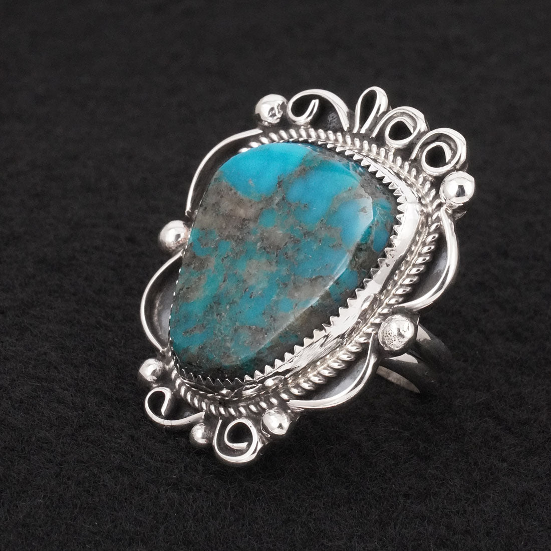 Leslie Nez Turquoise & Sterling Silver Ring Size 8.5