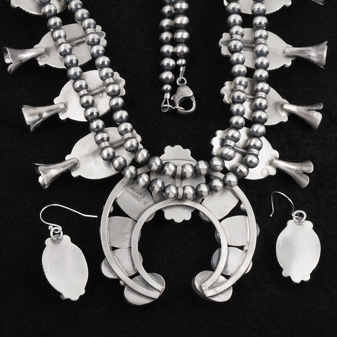 Bobby Johnson Turquoise & Sterling Silver Squash Blossom Set