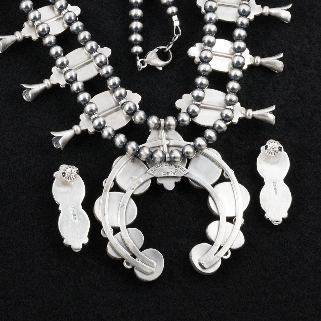 Darrin Livingston Turquoise & Sterling Silver Squash Blossom Set