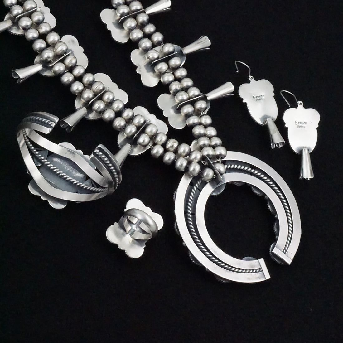 Derrick Gordon Turquoise & Sterling Silver Squash Blossom Set