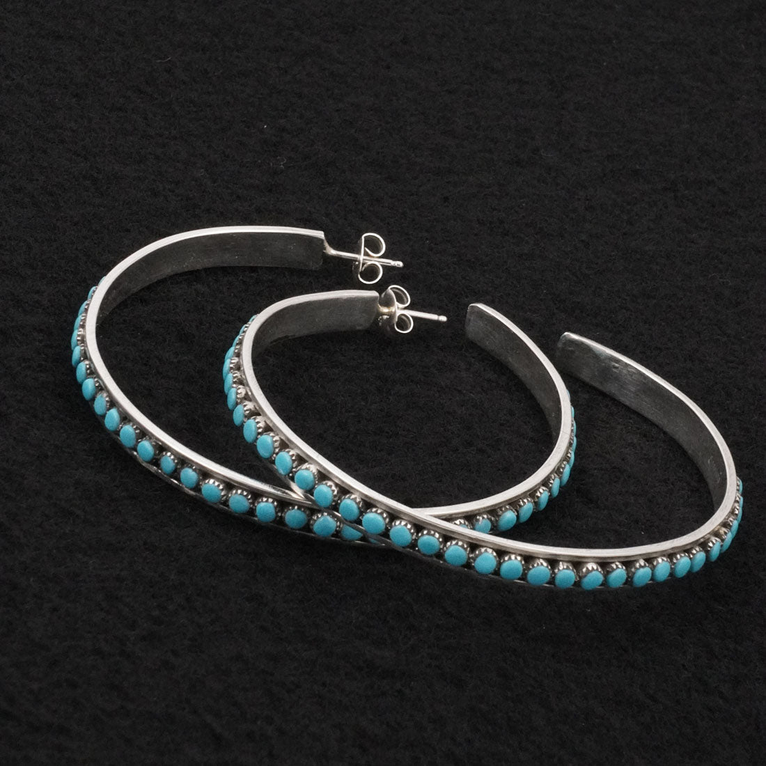 Lois Tzuni Turquoise & Sterling Silver Hoop Earrings