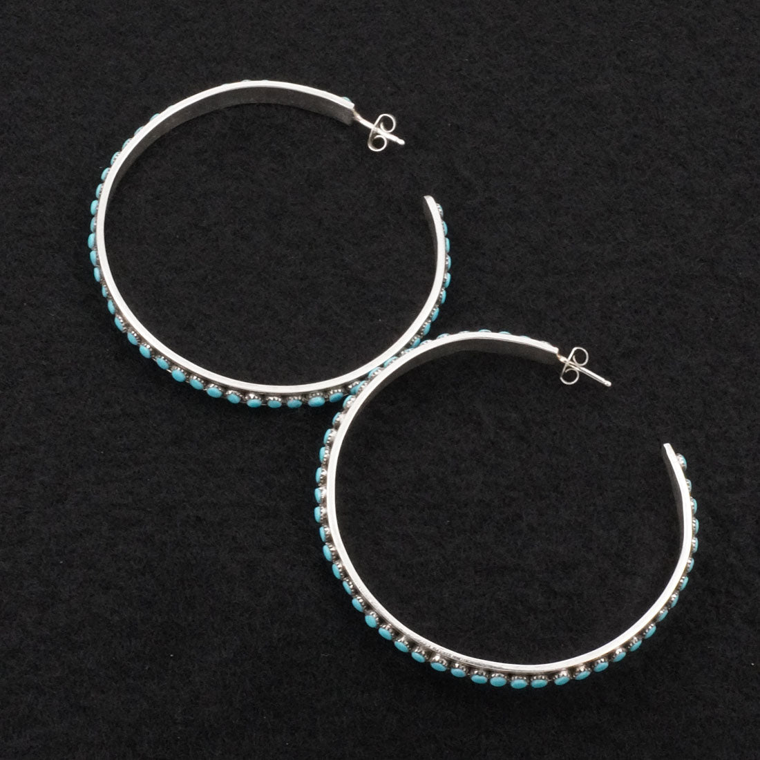 Lois Tzuni Turquoise & Sterling Silver Hoop Earrings