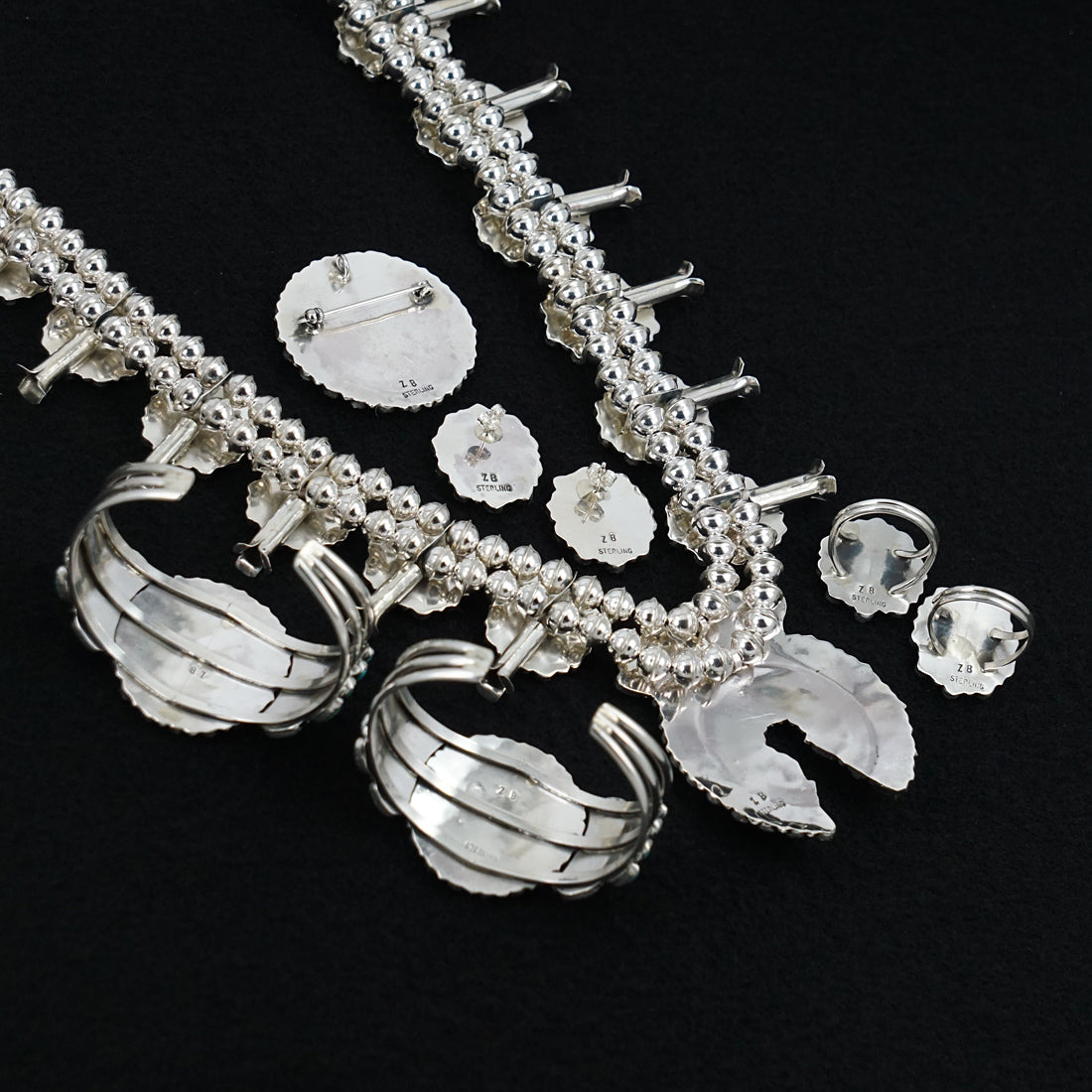 Zeita Begay Turquoise & Sterling Silver Squash Blossom Set