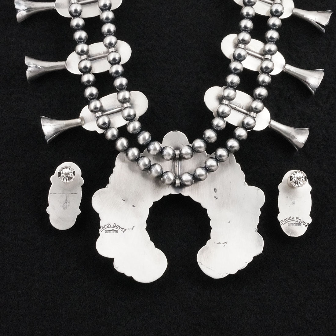 Randy Boyd Turquoise & Sterling Silver Squash Blossom Necklace Set