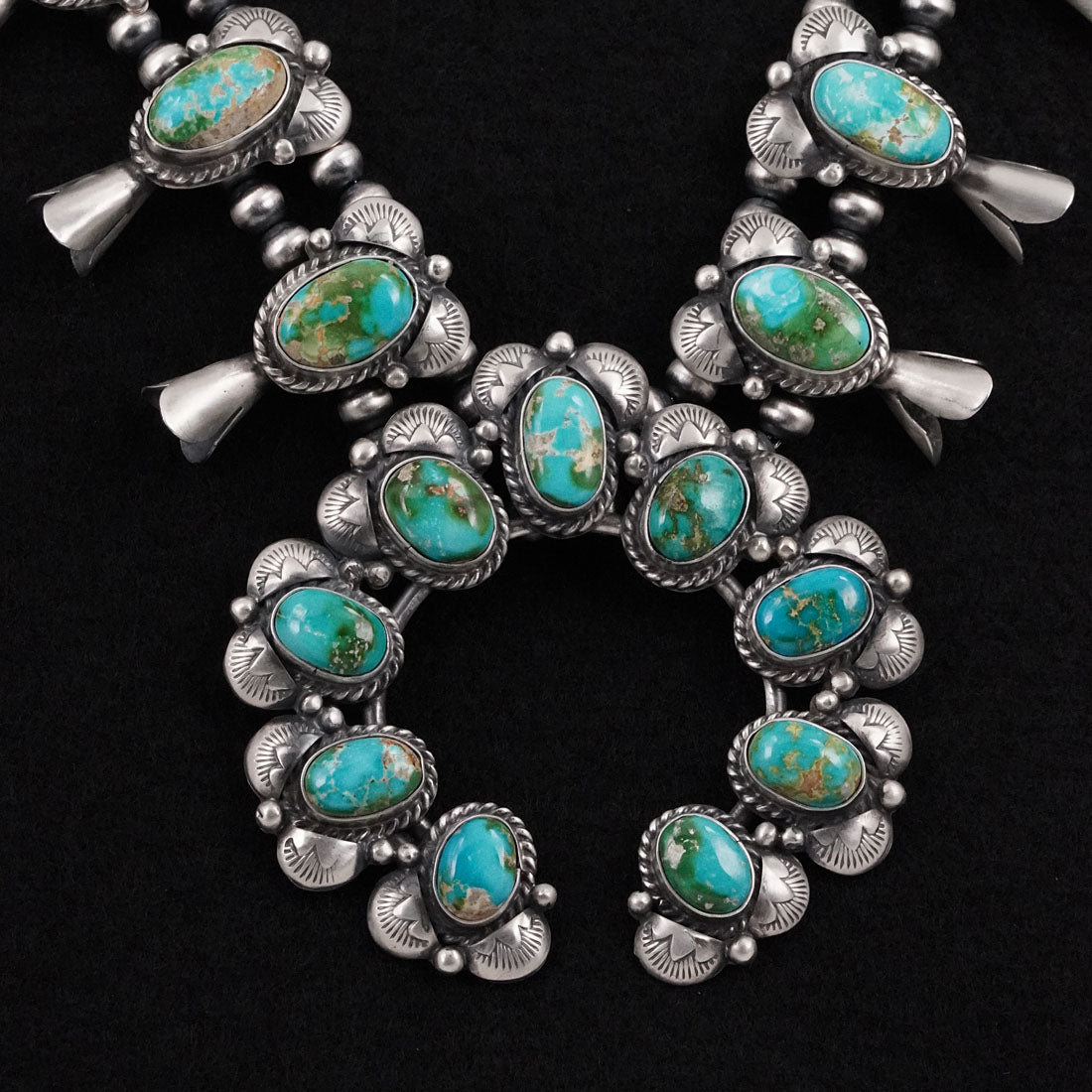 Vernon Johnson Turquoise & Sterling Silver Squash Blossom Set