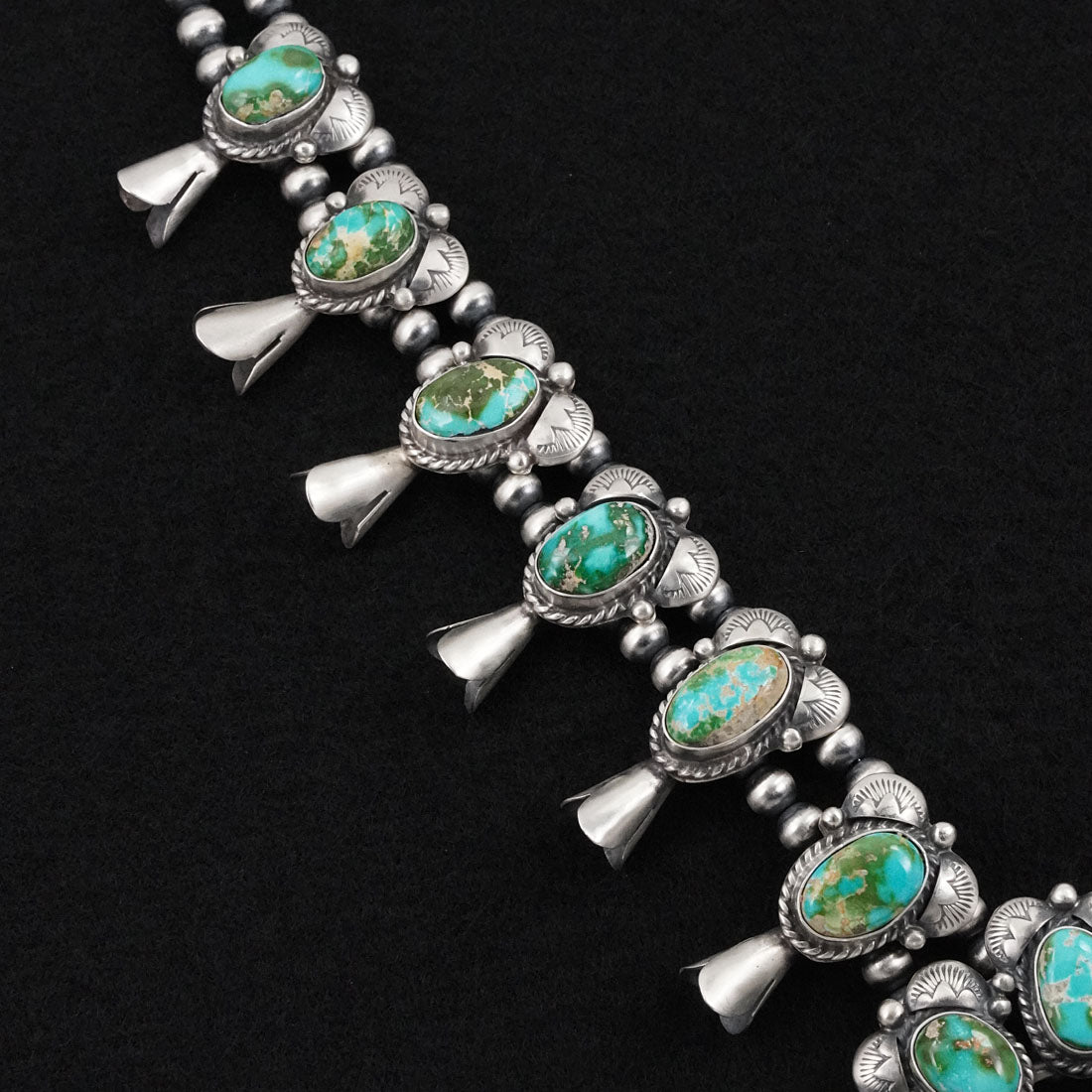 Vernon Johnson Turquoise & Sterling Silver Squash Blossom Set