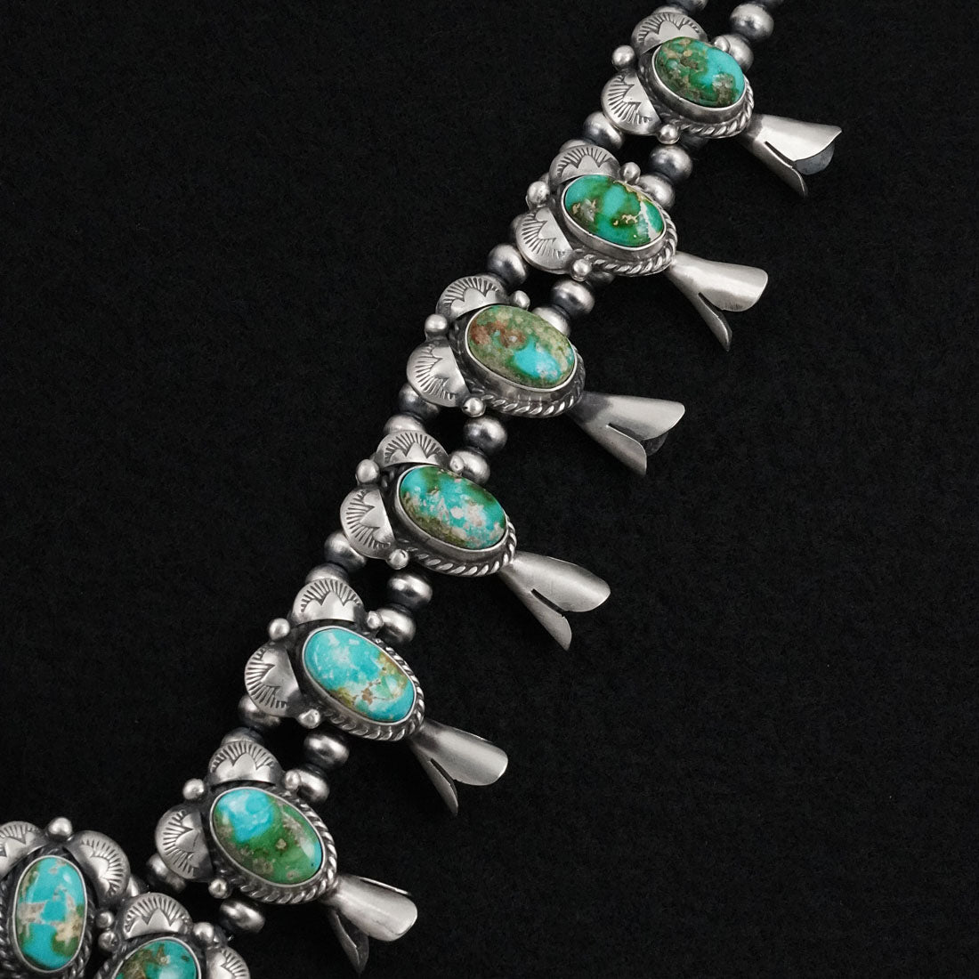 Vernon Johnson Turquoise & Sterling Silver Squash Blossom Set