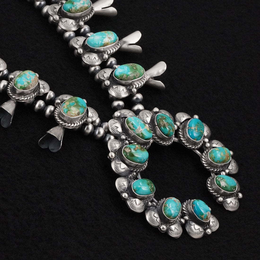 Vernon Johnson Turquoise & Sterling Silver Squash Blossom Set