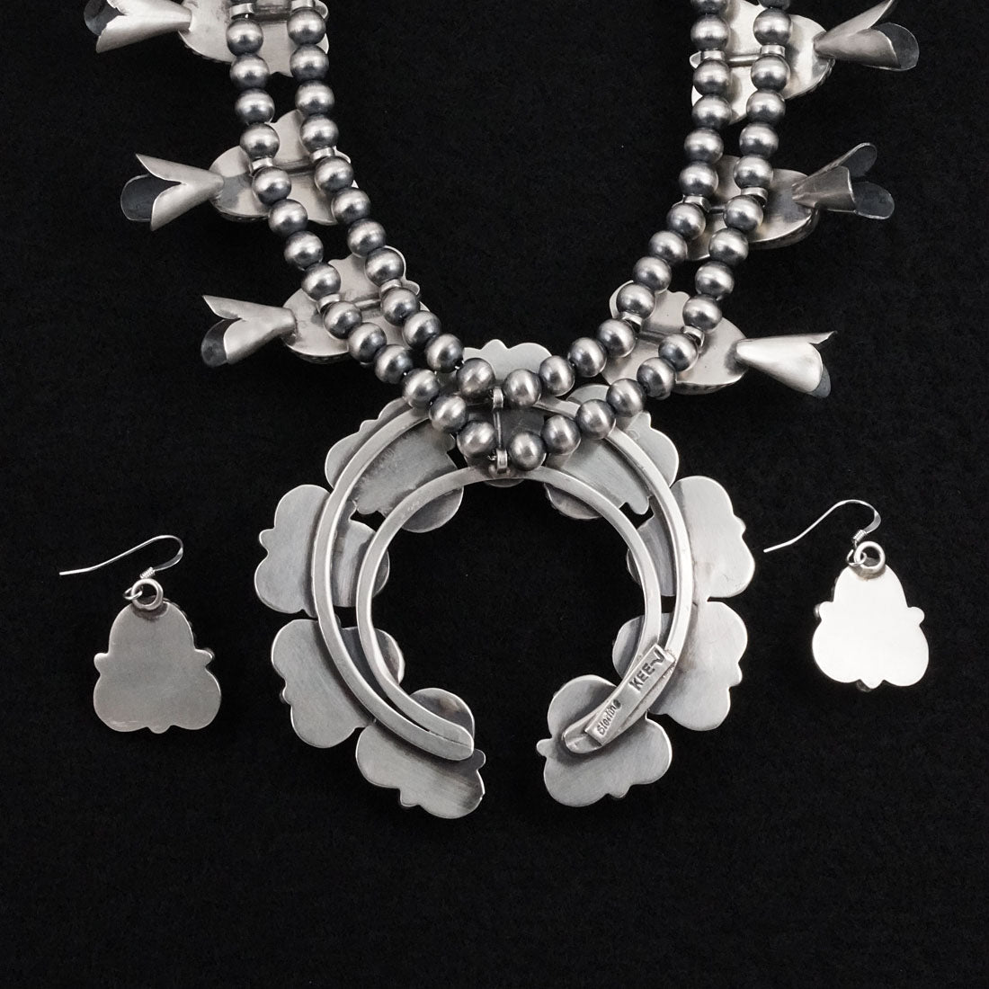 Vernon Johnson Turquoise & Sterling Silver Squash Blossom Set