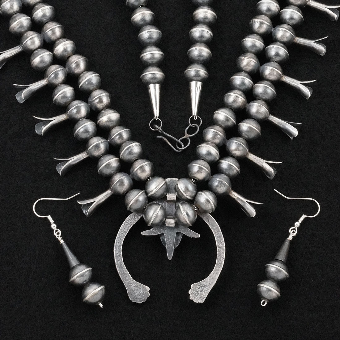 Gilbert Martin Turquoise & Sterling Silver Squash Blossom Necklace Set