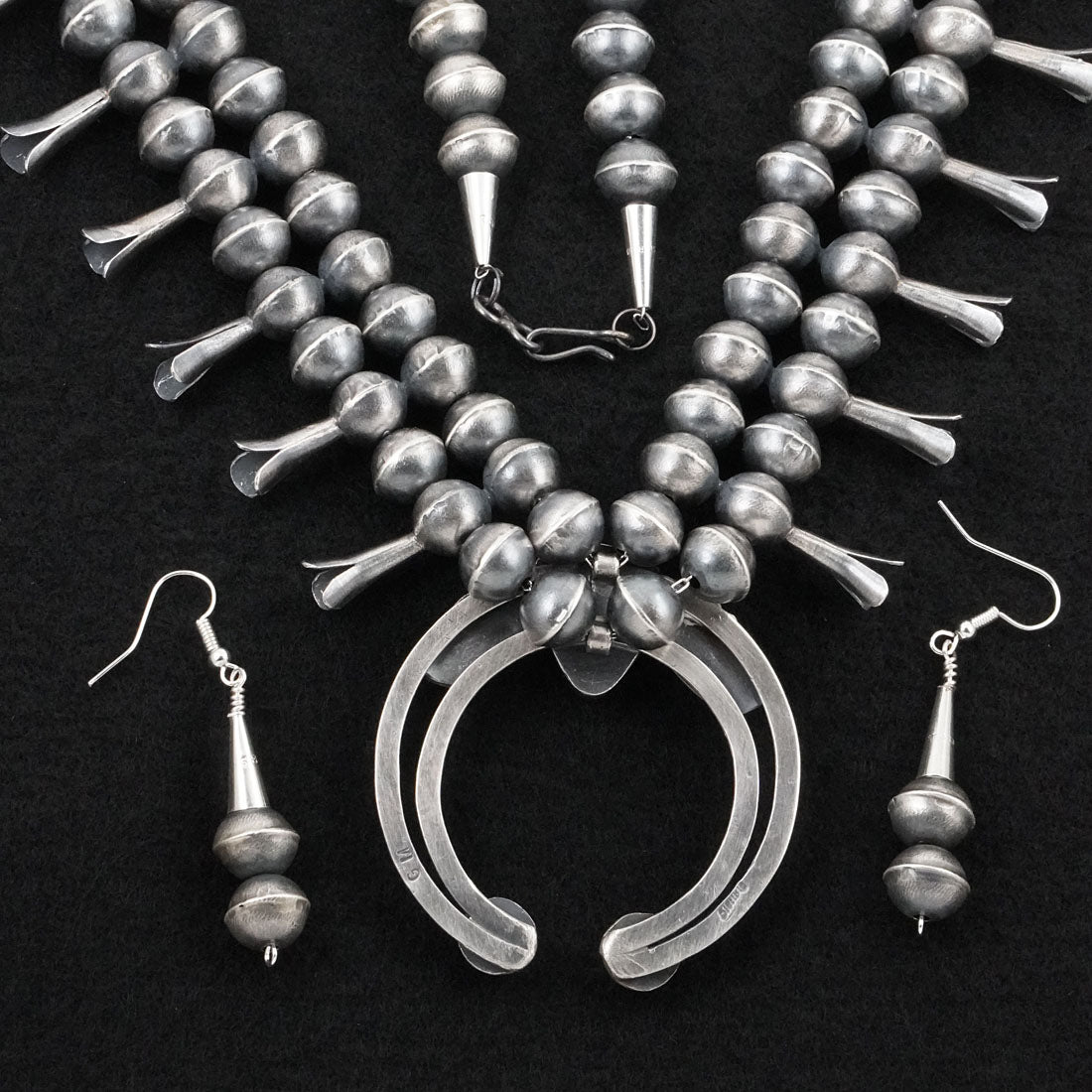 Gilbert Martin Turquoise & Sterling Silver Squash Blossom Necklace Set