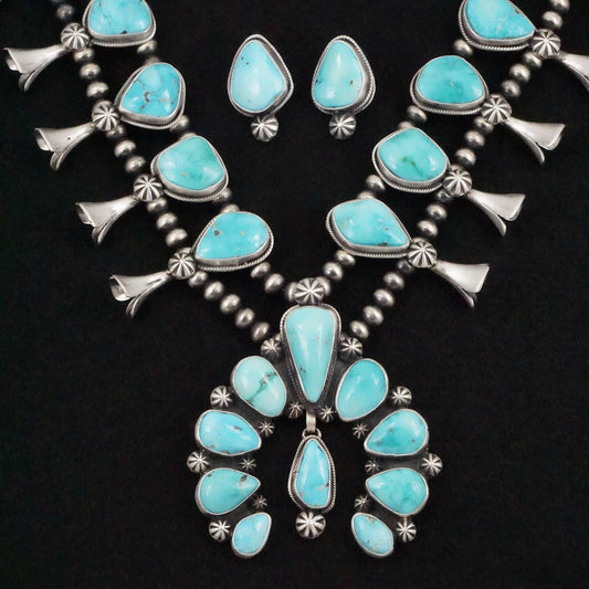 Darrin Livingston Turquoise & Sterling Silver Squash Blossom Necklace & Earrings