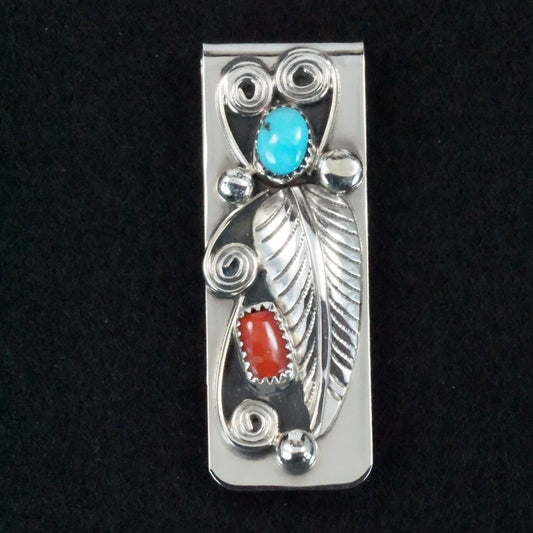 Wilbur Myers Coral, Turquoise & Sterling Silver Money Clip