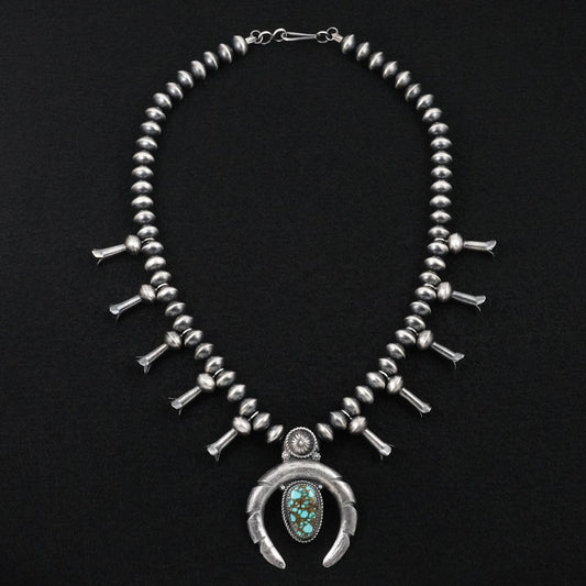 Presley Haley Turquoise & Sterling Silver Squash Blossom Necklace