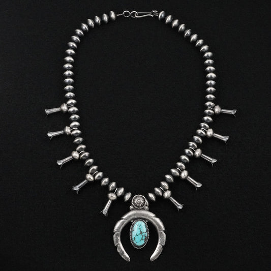 Presley Haley Turquoise & Sterling Silver Squash Blossom Necklace
