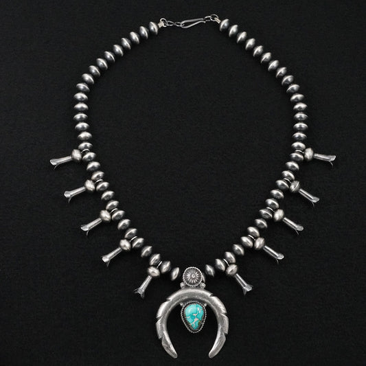 Presley Haley Turquoise & Sterling Silver Squash Blossom Necklace