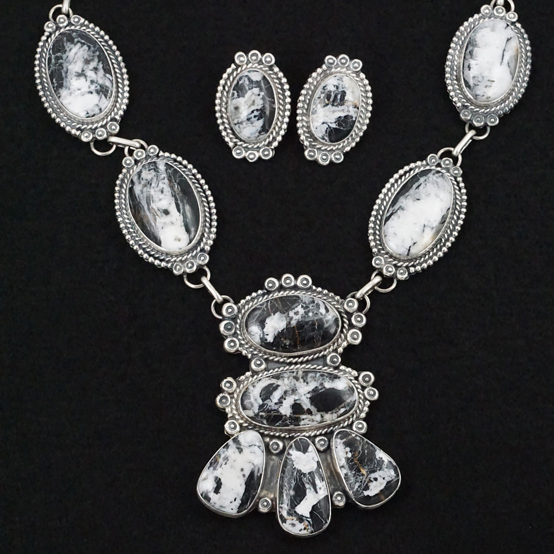 Bob Becenti White Buffalo & Sterling Silver Necklace Set