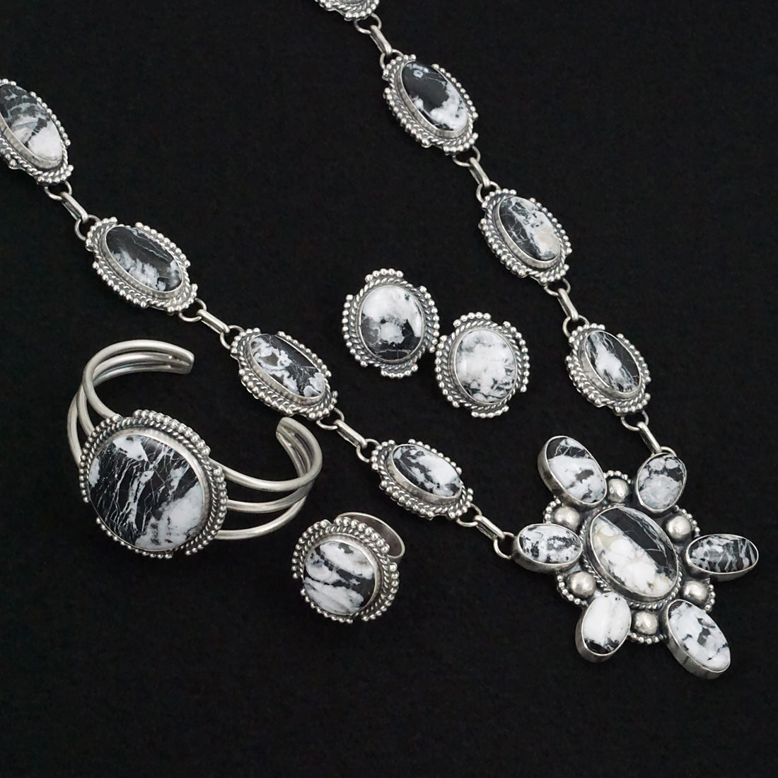 Bob Becenti White Buffalo & Sterling Necklace Set