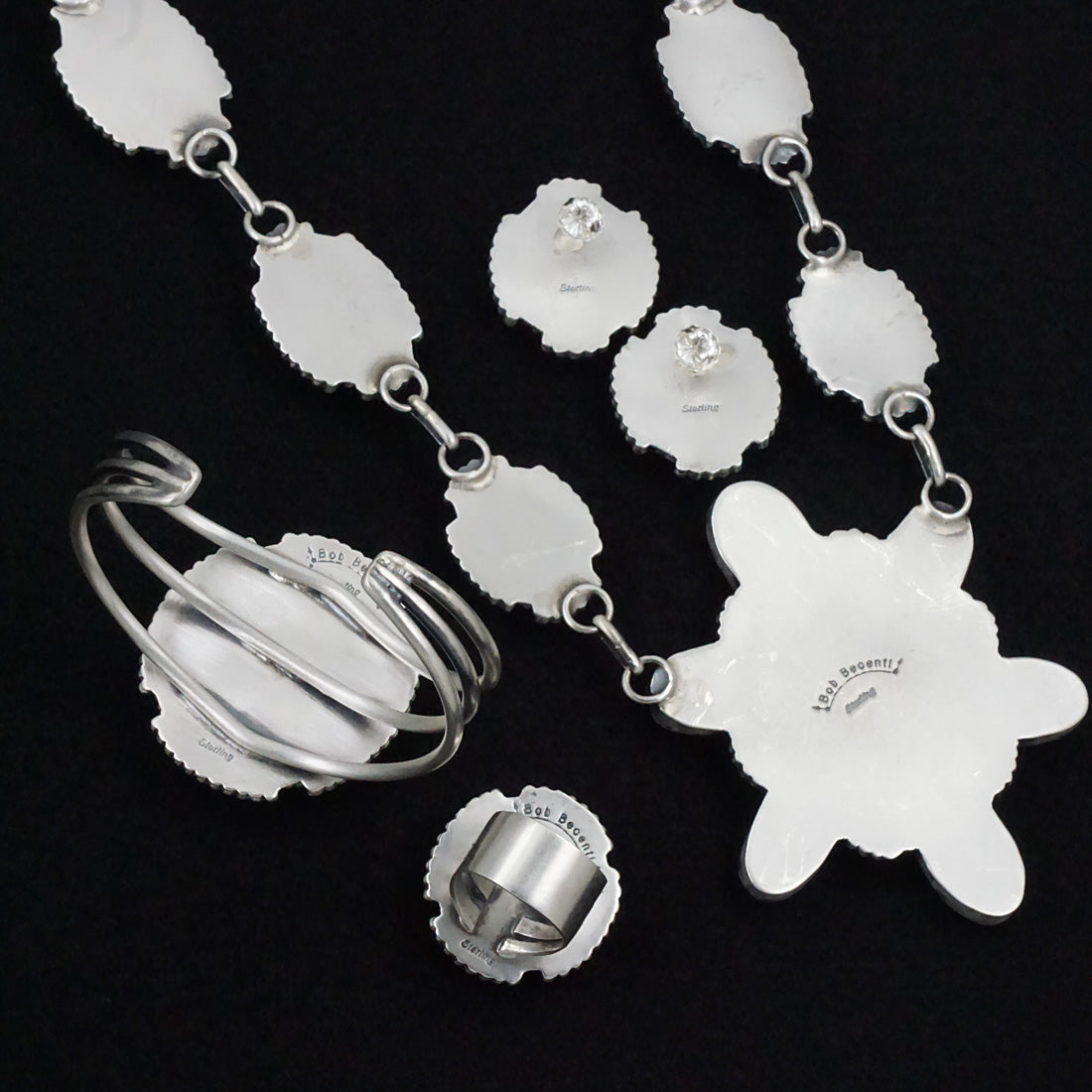 Bob Becenti White Buffalo & Sterling Necklace Set