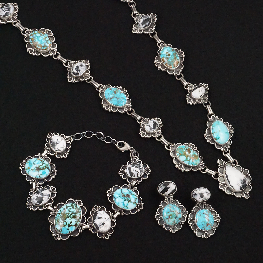 Bob Becenti Turquoise, White Buffalo & Sterling Silver Necklace Set