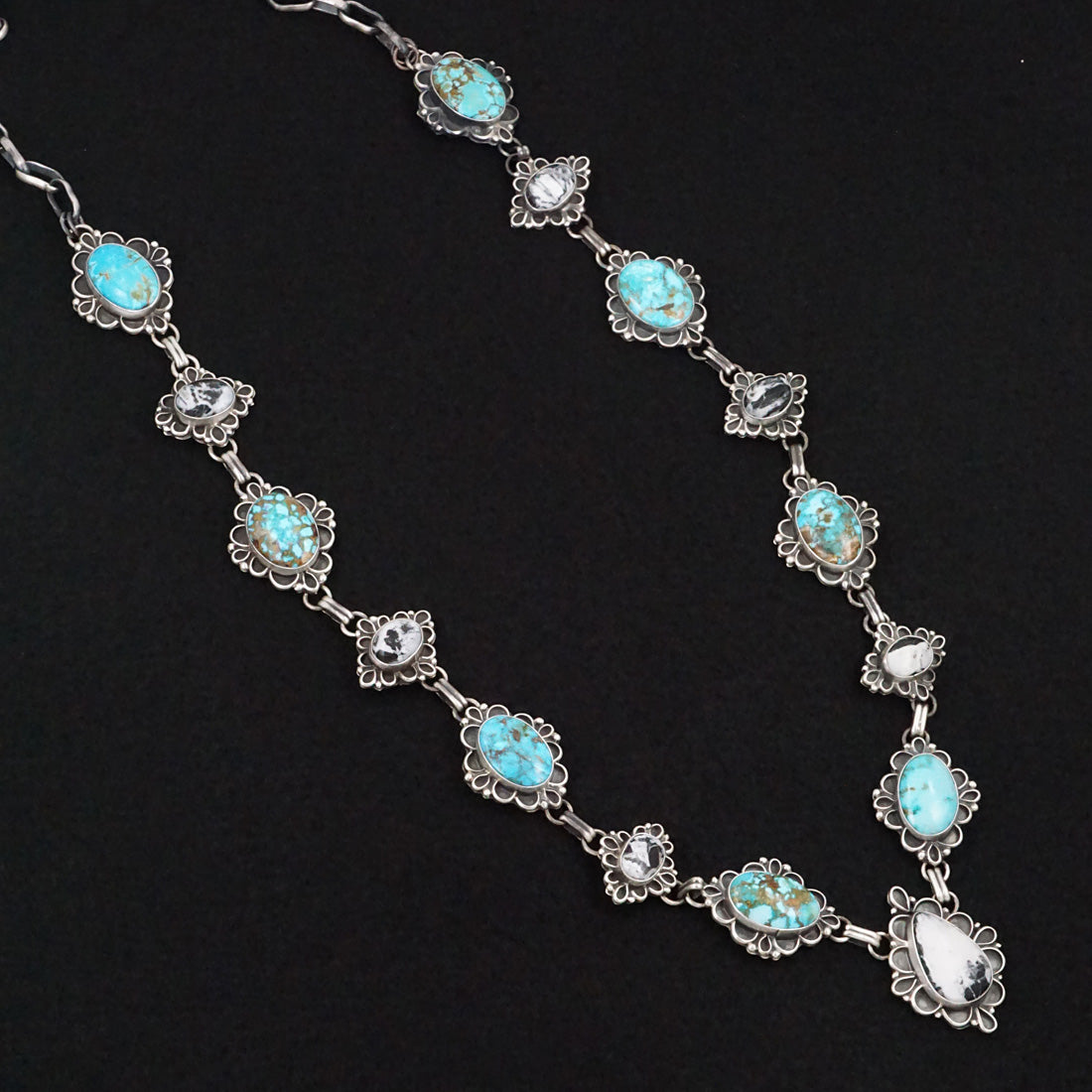 Bob Becenti Turquoise, White Buffalo & Sterling Silver Necklace Set