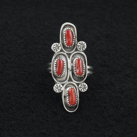 Priscilla Reeder Coral & Sterling Silver Ring Adjustable