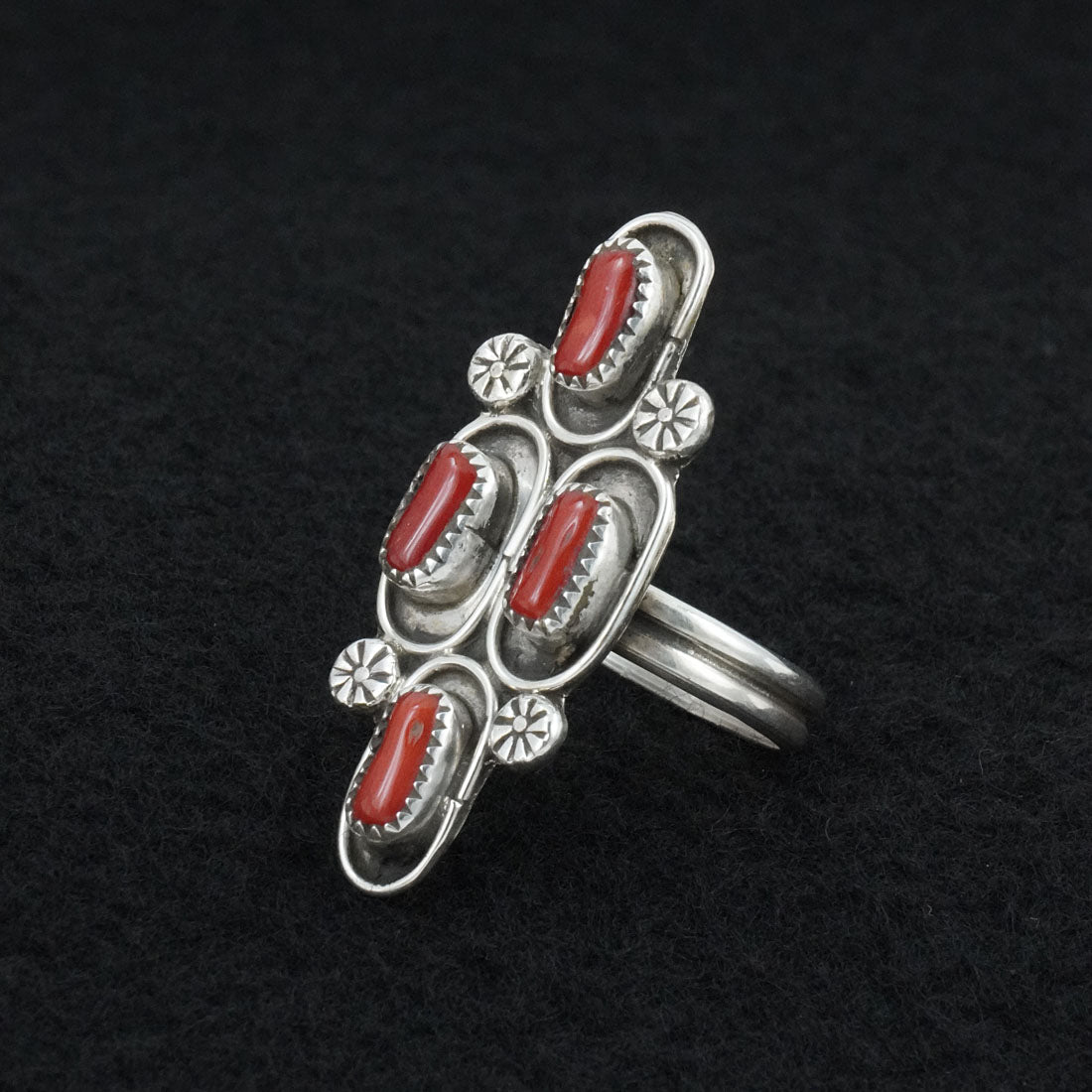 Priscilla Reeder Coral & Sterling Silver Ring Adjustable