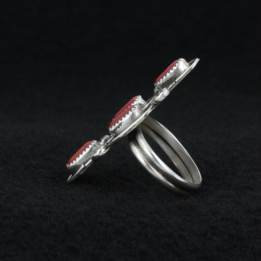Priscilla Reeder Coral & Sterling Silver Ring Adjustable