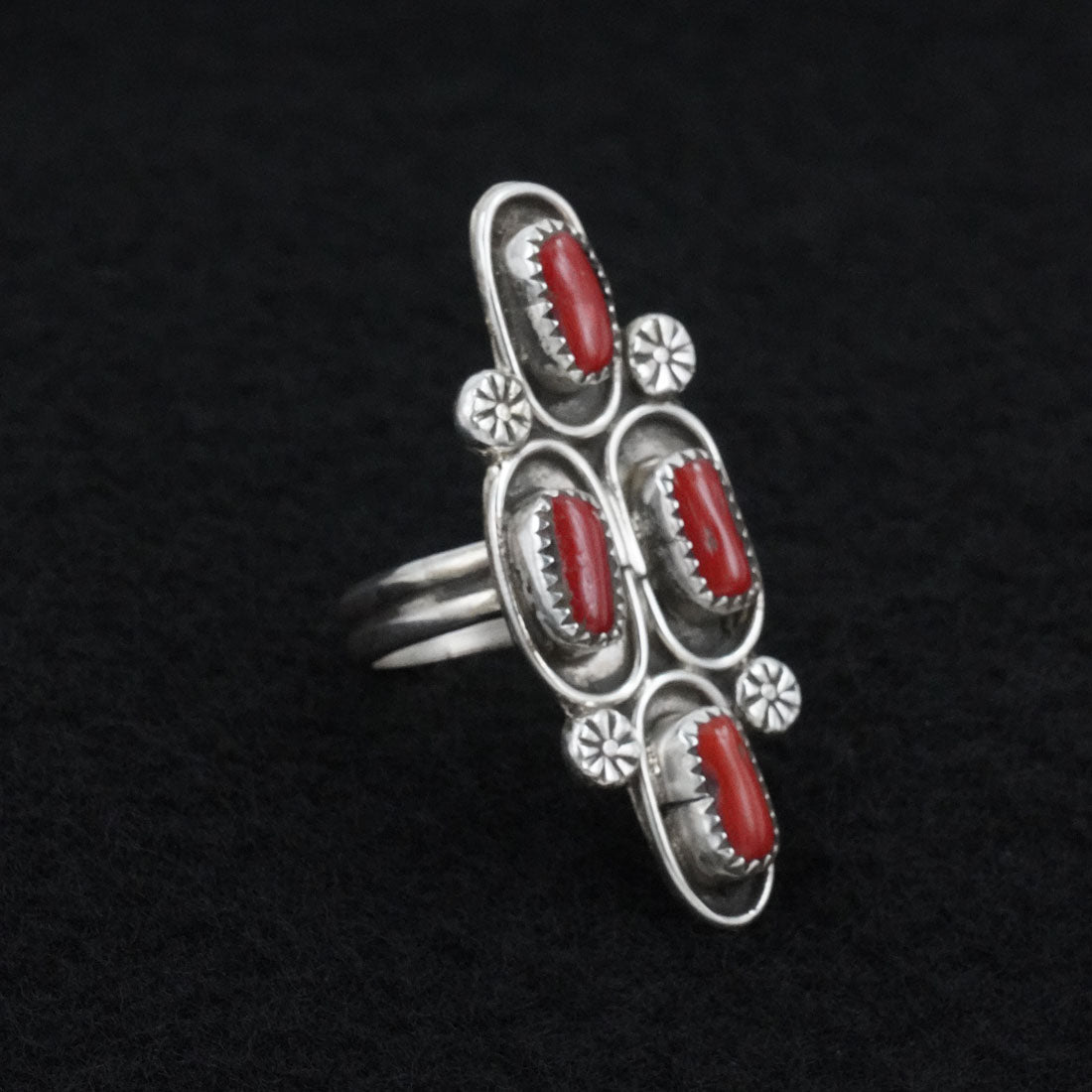 Priscilla Reeder Coral & Sterling Silver Ring Adjustable