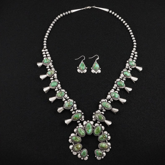 Vernon Johnson Turquoise & Sterling Silver Squash Blossom Set