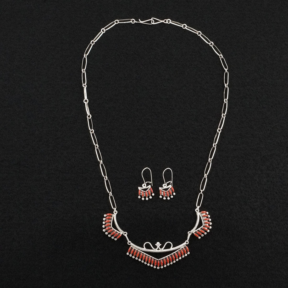 Stewart Nakatewa Coral & Sterling Silver Necklace Set