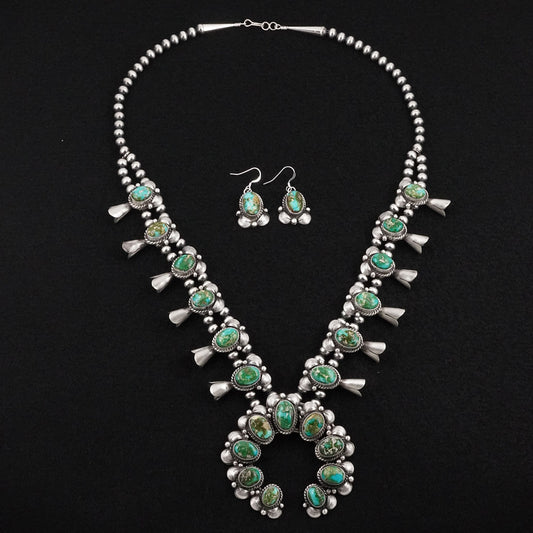 Vernon Johnson Turquoise & Sterling Silver Squash Blossom Set