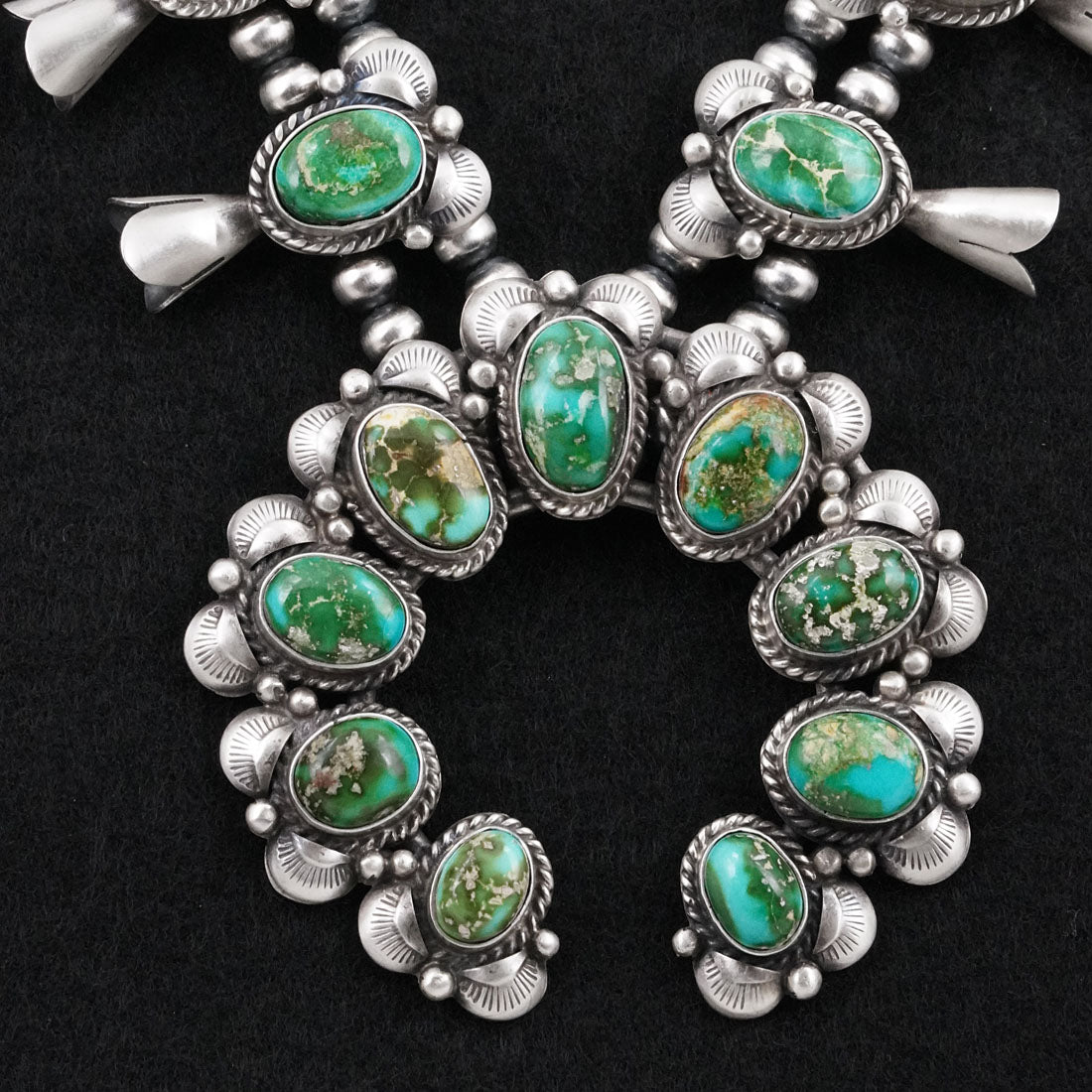 Vernon Johnson Turquoise & Sterling Silver Squash Blossom Set
