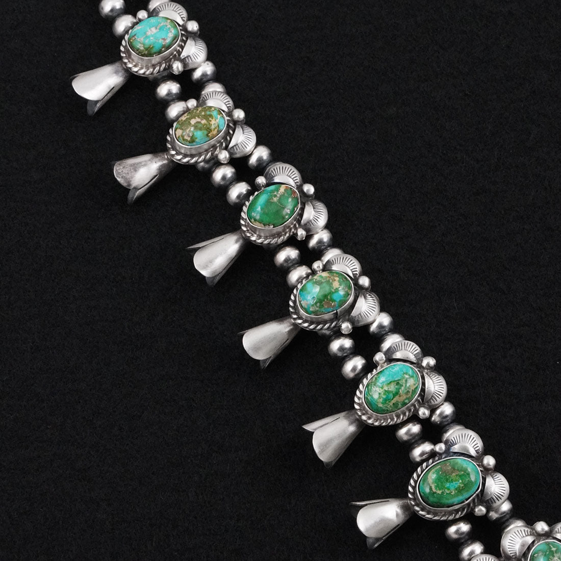 Vernon Johnson Turquoise & Sterling Silver Squash Blossom Set