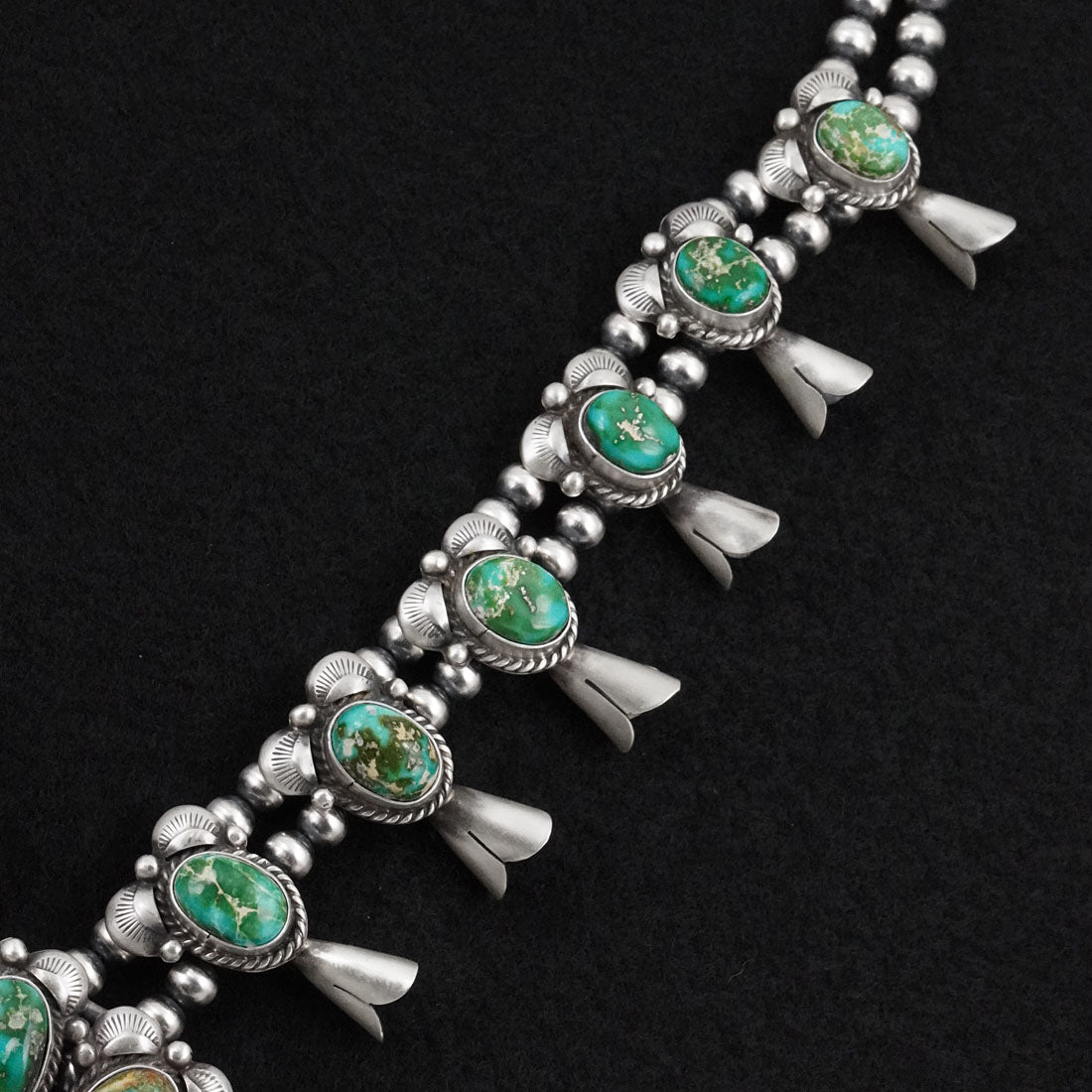 Vernon Johnson Turquoise & Sterling Silver Squash Blossom Set