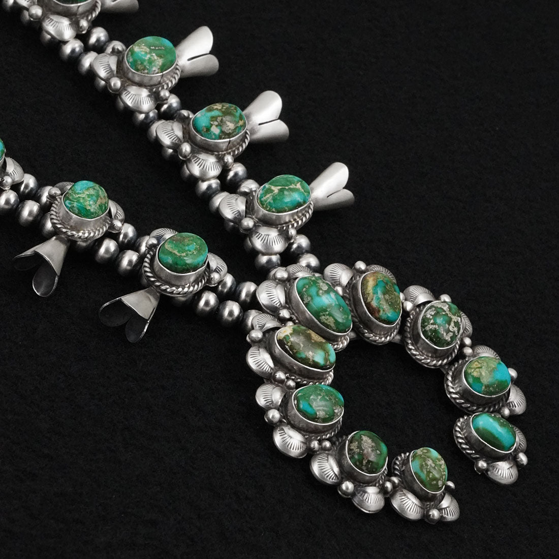 Vernon Johnson Turquoise & Sterling Silver Squash Blossom Set