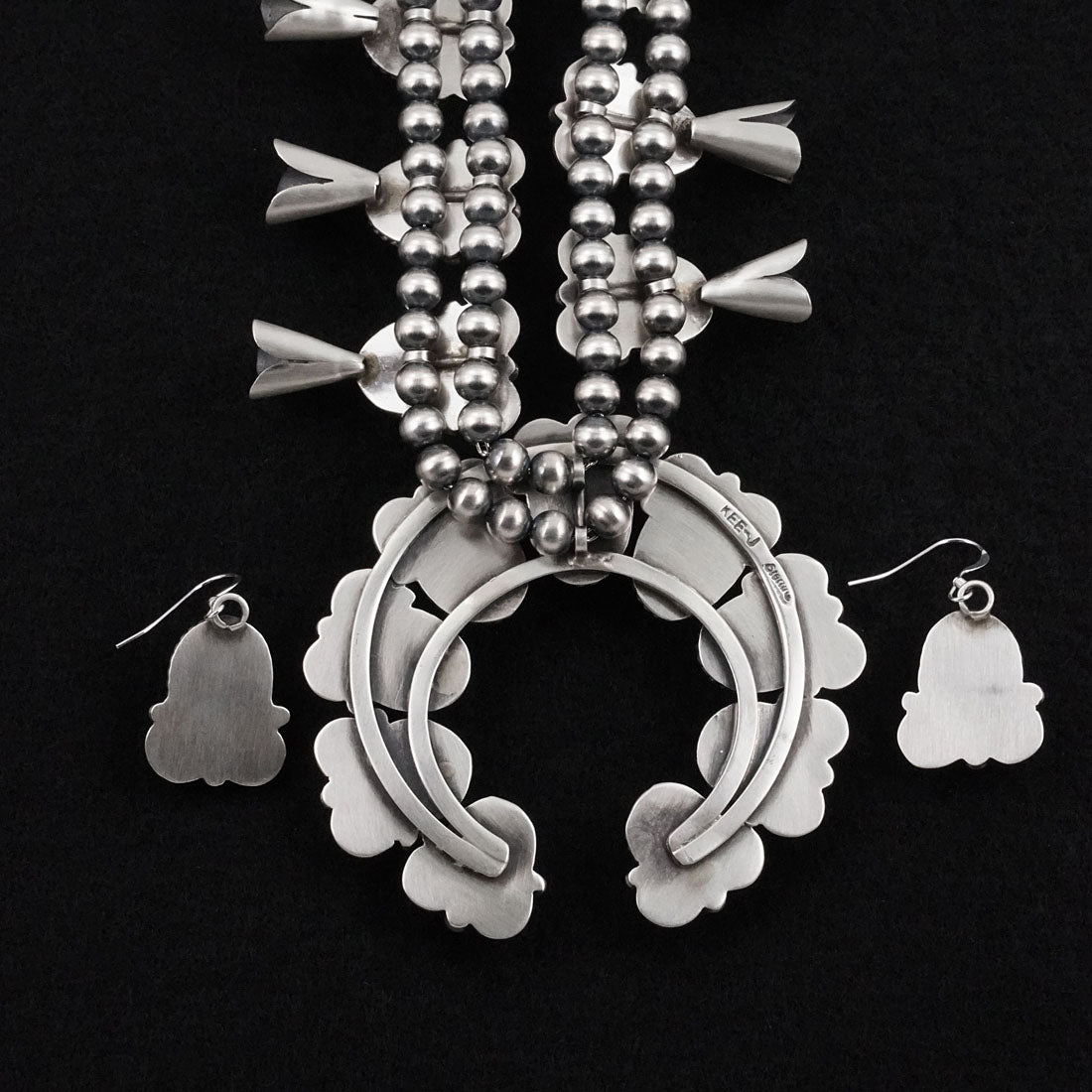 Vernon Johnson Turquoise & Sterling Silver Squash Blossom Set