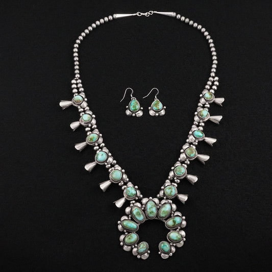Vernon Johnson Turquoise & Sterling Silver Squash Blossom Set