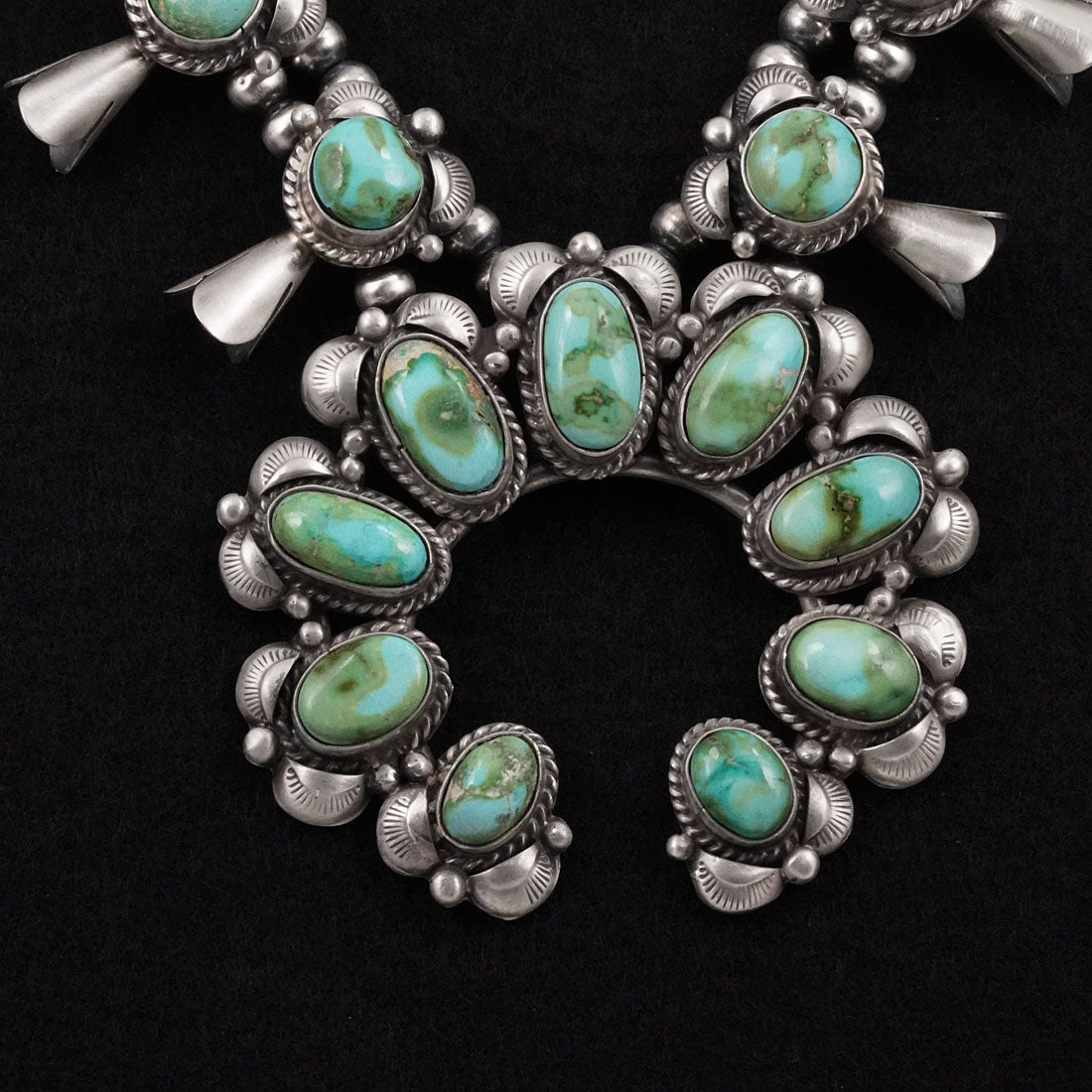 Vernon Johnson Turquoise & Sterling Silver Squash Blossom Set