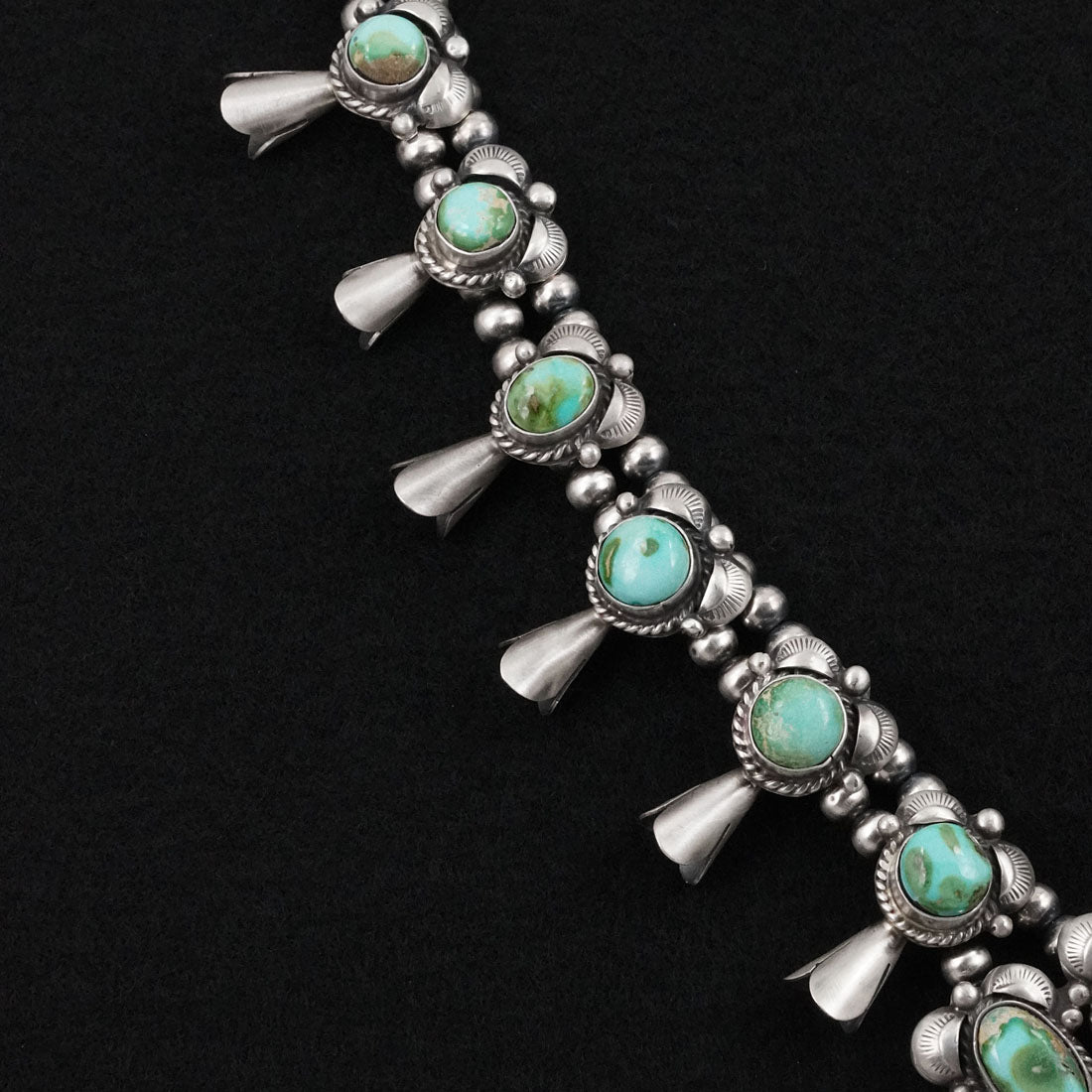 Vernon Johnson Turquoise & Sterling Silver Squash Blossom Set
