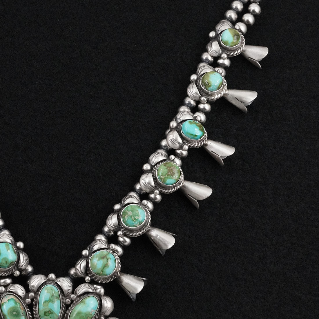 Vernon Johnson Turquoise & Sterling Silver Squash Blossom Set
