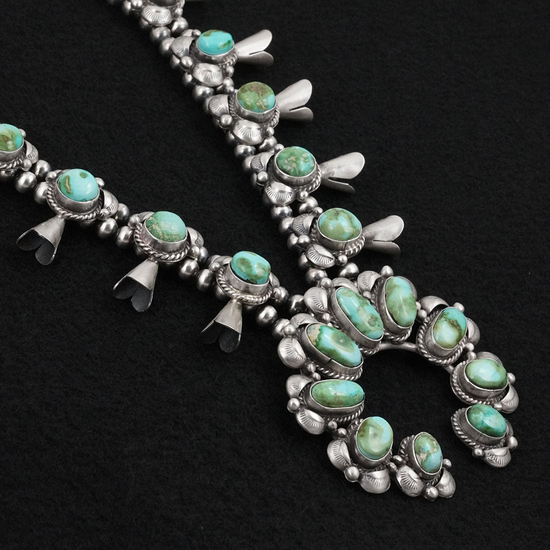 Vernon Johnson Turquoise & Sterling Silver Squash Blossom Set