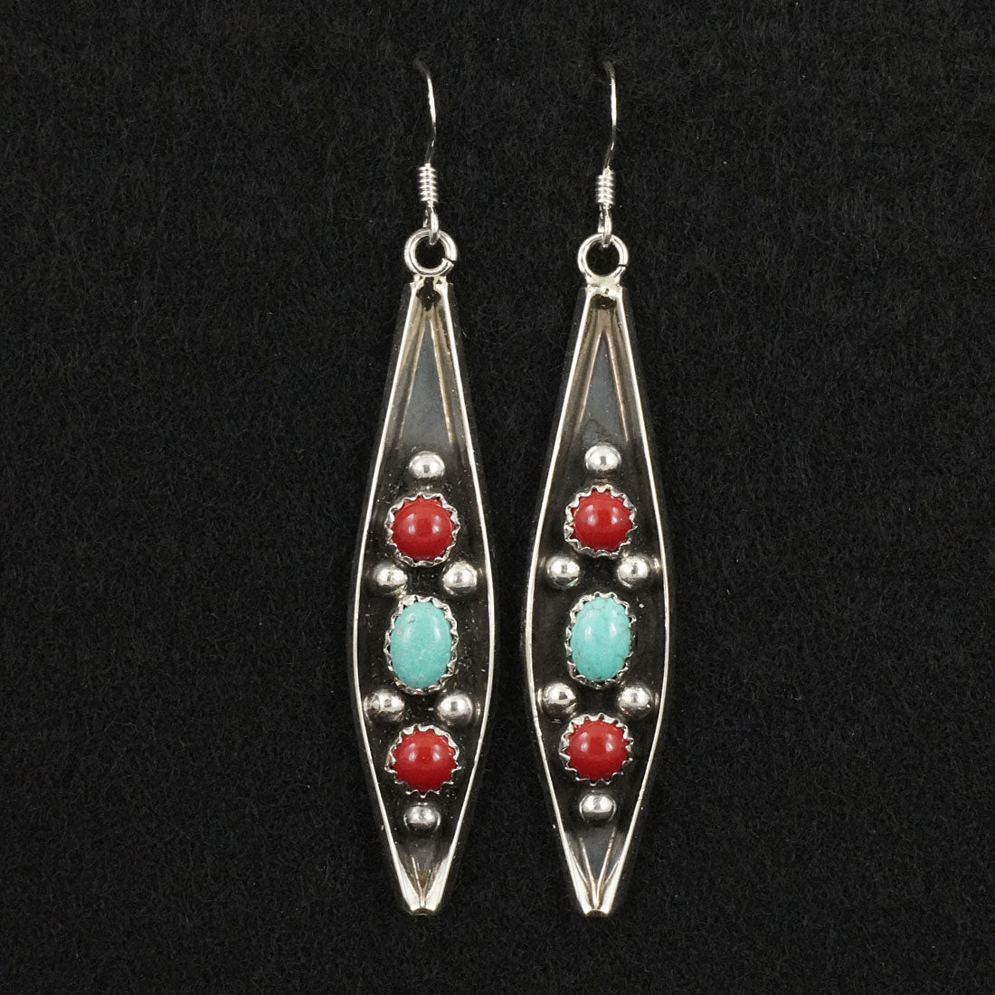 Paul Largo Turquoise, Coral & Sterling Silver Earrings